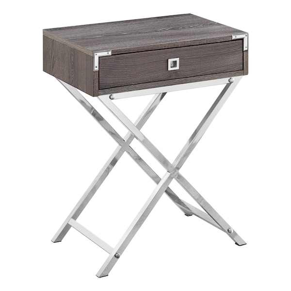 Accent Table - 24"H / Dark Taupe / Chrome Metal